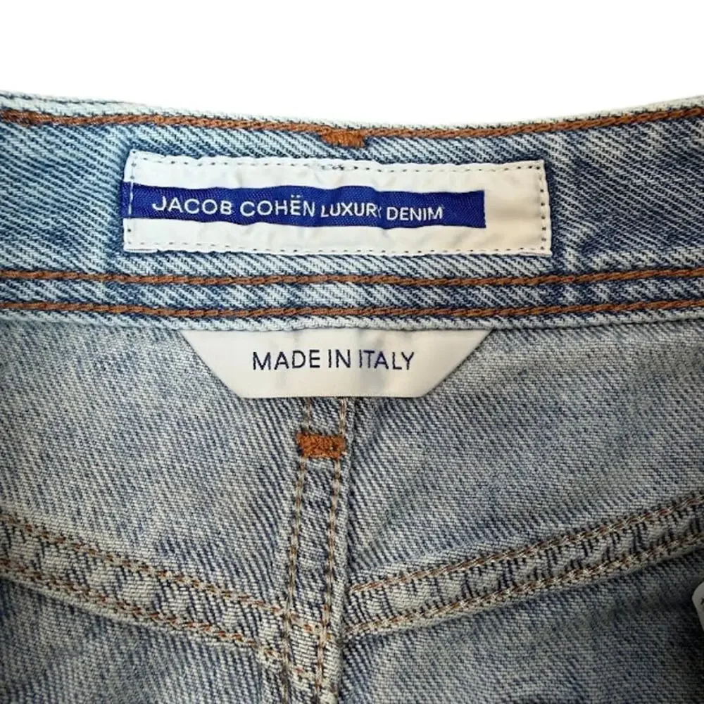 Jacob Cohen Luxury Denim Mini Skirt Made in Italy Light Wash Size 38 $385 MSRP - Picture 3 of 11